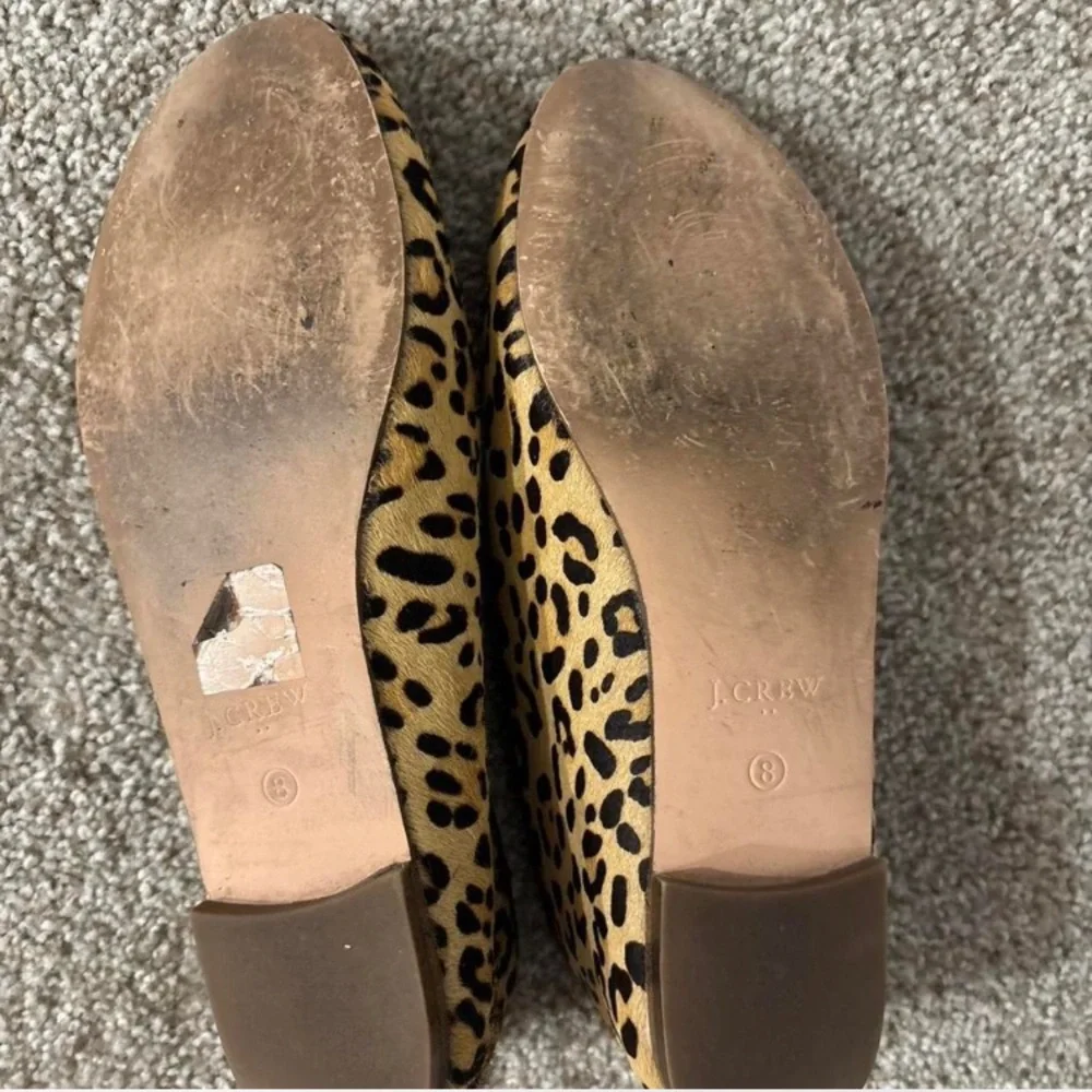 J Crew Factory Leopard Print Calf Hair Leather Flats Loafers Womens 8 Animal - Picture 5 of 5